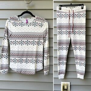 Adore Me Pajama Set Waffle Knit Women’s Medium Snowflake Print
